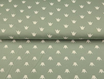 Mint oud groene tricot stof met kroontjes