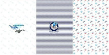 Octopus en walvis tricot paneelstof - wit blauw