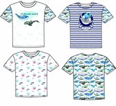 Octopus en walvis tricot paneelstof - wit blauw