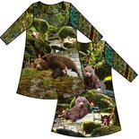 Beren in bos tricot paneelstof - groen bruin