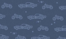 Blauwe French Terry brushed stof met race auto's