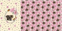 Roze wit paneel in tricot stof met poes en bloemen