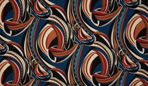 Viscose tricot - abstract - jeans blauw, brique steen rood