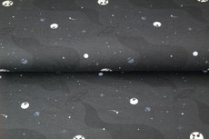 Grijs zwarte tricot stof met planeten / ruimte / space Grijs zwarte tricot stof met planeten / ruimte / space