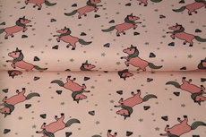 Roze tricot stof met paarden Roze tricot stof met paarden