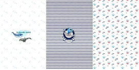 Octopus en walvis tricot paneelstof - wit blauw Octopus en walvis tricot paneelstof - wit blauw