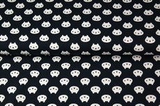 Zwarte tricot stof met witte katten Zwarte tricot stof met witte katten