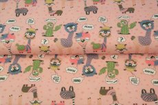 Roze tricot stof met grappige lama cartoons Roze tricot stof met grappige lama cartoons