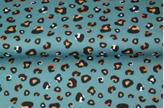 Blauwe tricot stoffen met panterprint - leopard - Stenzo Blauwe tricot stoffen met panterprint - leopard - Stenzo