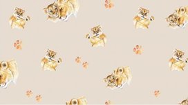 Licht beige tricot stof met leeuwen en pootjes | babystofje Licht beige tricot stof met leeuwen en pootjes | babystofje