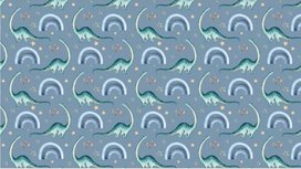 Tricot stoffen / babystofjes blauw met dino's en regenbogen Tricot stoffen / babystofjes blauw met dino's en regenbogen