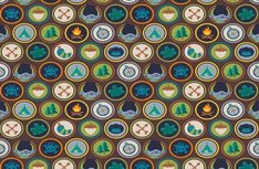 Bruine poplin katoen stof met Trolls thema Bruine poplin katoen stof met Trolls thema