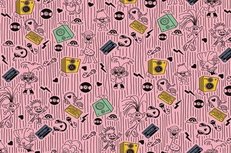 Roze tricot stof met Trolls en muziek Roze tricot stof met Trolls en muziek
