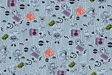 Blauwe tricot stof met Trolls thema Blauwe tricot stof met Trolls thema