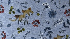 Alpenfleece stof - blauw melange met vosjes Alpenfleece stof - blauw melange met vosjes