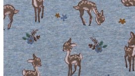 Alpenfleece stof - blauw melange winterstof met hertjes Alpenfleece stof - blauw melange winterstof met hertjes
