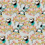 Licht grijs katoenen stof met panda en bloemen Licht grijs katoenen stof met panda en bloemen