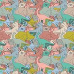 Roze gele katoenen stof met dinosaurussen Roze gele katoenen stof met dinosaurussen