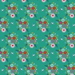 Blauw groene katoenen stof met bloemen en vogels Blauw groene katoenen stof met bloemen en vogels