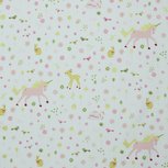 Witte katoenen stof met glitters en bosdieren Witte katoenen stof met glitters en bosdieren