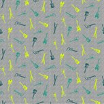 Licht grijze tricot stof met neon gitaren Licht grijze tricot stof met neon gitaren